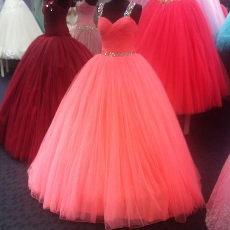 Unique Cross Back Design Tulle Coral Quinceanera Dresses Ball Gowns Crystal Beading