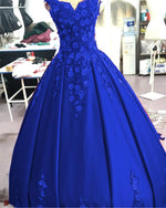 Load image into Gallery viewer, Red Satin V-neck Wedding Dress Ball Gowns With 3D Lace Flowers

