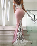 Load image into Gallery viewer, Pink-Bridesmaid-Dresses-Off-The-Shoulder-Evening-Gowns
