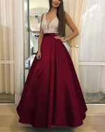 Afbeelding in Gallery-weergave laden, Burgundy-Prom-Dresses-Long-Satin-Evening-Gowns

