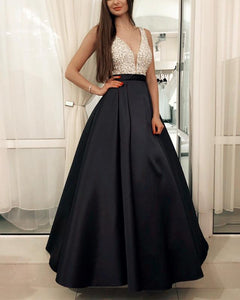 Black-Evening-Dresses-Long-Satin-Beaded-Prom-Gowns