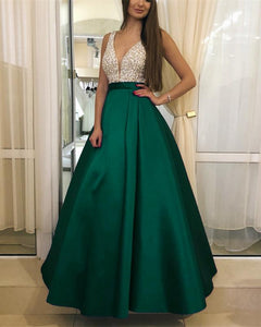 Emerald-Green-Prom-Dresses-Floor-Length-Satin-Formal-Gowns