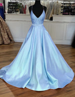 Load image into Gallery viewer, 2019-Prom-Dresses-Light-Blue-Satin-Ball-Gowns
