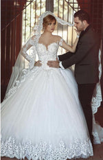 Load image into Gallery viewer, Vintage Lace Long Sleeves Tulle Ball Gowns Wedding Dresses
