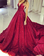 Load image into Gallery viewer, Plunge V-neck Ball Gowns Sequin Prom Dresses
