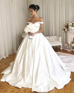 Load image into Gallery viewer, Classic Off Shoulder Satin Wedding Dresses Ball Gowns
