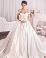Load image into Gallery viewer, Wedding-Dresses-Satin-Off-Shoulder-Ball-Gowns
