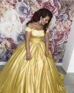 Afbeelding in Gallery-weergave laden, Ball Gowns Satin Wedding Dresses Champagne Lace Appliques

