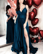 Load image into Gallery viewer, Simple Prom Dresses Long Satin Split Evening Gowns
