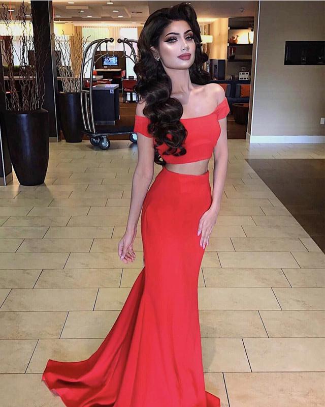 Mermaid Style Two Piece Prom Dresses Off The Shoulder