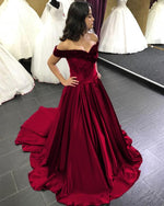 Load image into Gallery viewer, Beaded V-neck Off The Shoulder Satin Ball Gowns Wedding Dress
