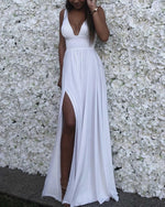 Load image into Gallery viewer, High Street Chiffon Beach Wedding Dresses Plunge Neck
