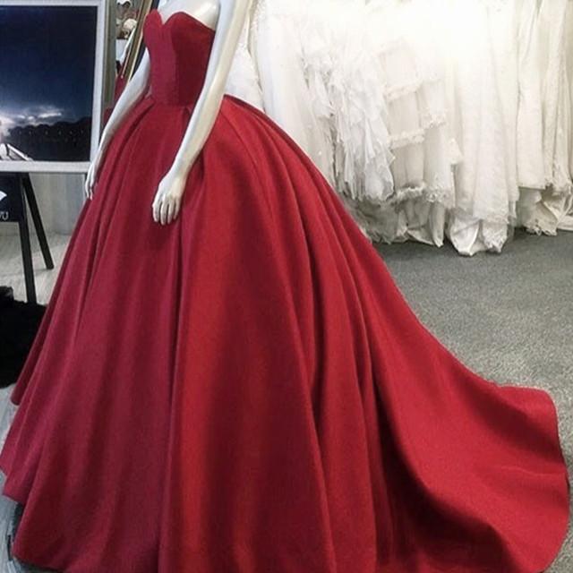 Sexy Sweetheart Long Satin Wedding Dresses Ball Gowns 2017