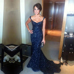Load image into Gallery viewer, Glitter Sequin V-neck Mermaid Evening Gowns Court Train Prom Dress
