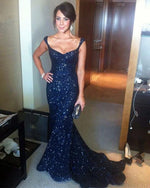 Load image into Gallery viewer, Glitter Sequin V-neck Mermaid Evening Gowns Court Train Prom Dress
