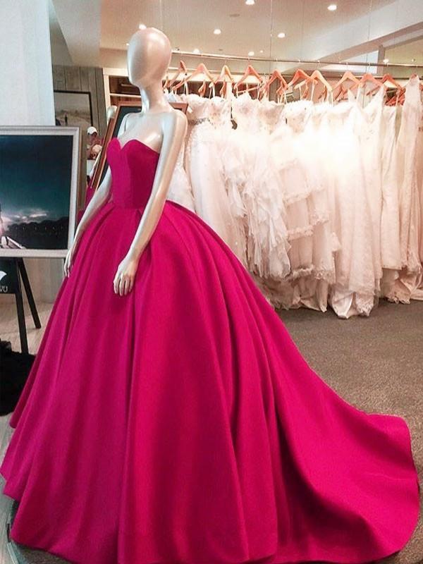 Sexy Sweetheart Long Satin Wedding Dresses Ball Gowns 2017