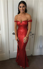 Load image into Gallery viewer, Off Shoulder Long Sequins Mermaid Bridesmaid Dresses
