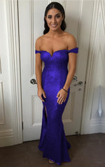 Load image into Gallery viewer, Off Shoulder Long Sequins Mermaid Bridesmaid Dresses
