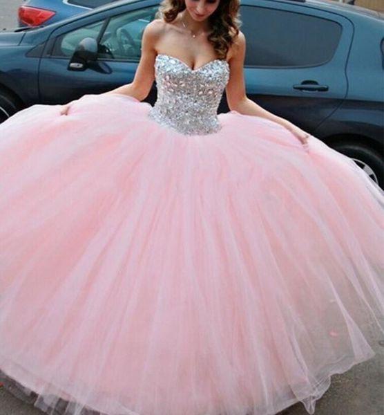 Light Pink Sweetheart Quinceanera Dresses With Crystals And Beads