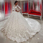 Load image into Gallery viewer, Modest 3/4 Sleeves Ball Gowns Lace Wedding Dresses
