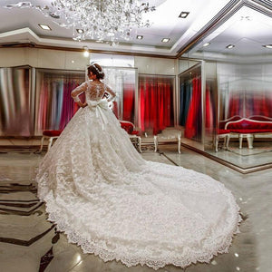 Modest 3/4 Sleeves Ball Gowns Lace Wedding Dresses