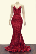 Load image into Gallery viewer, Mermaid V-neck Cross Back Sequins Prom Evening Dresses
