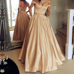 Load image into Gallery viewer, V Neck Off The Shoulder Satin Prom Dresses 2019 Evening Gowns Beaded Sashes

