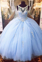 Load image into Gallery viewer, Luxurious Crystal Beaded Scoop Neckline Tulle Ball Gowns Quinceanera Dresses

