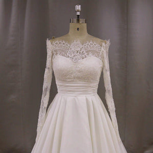 Lace Long Sleeves Taffeta Princess Wedding Dresses Off The Shoulder