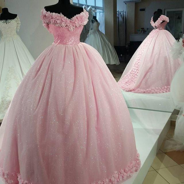 Blush Pink Organza Ball Gown Wedding Dresses 2017 Flower Wedding Gowns