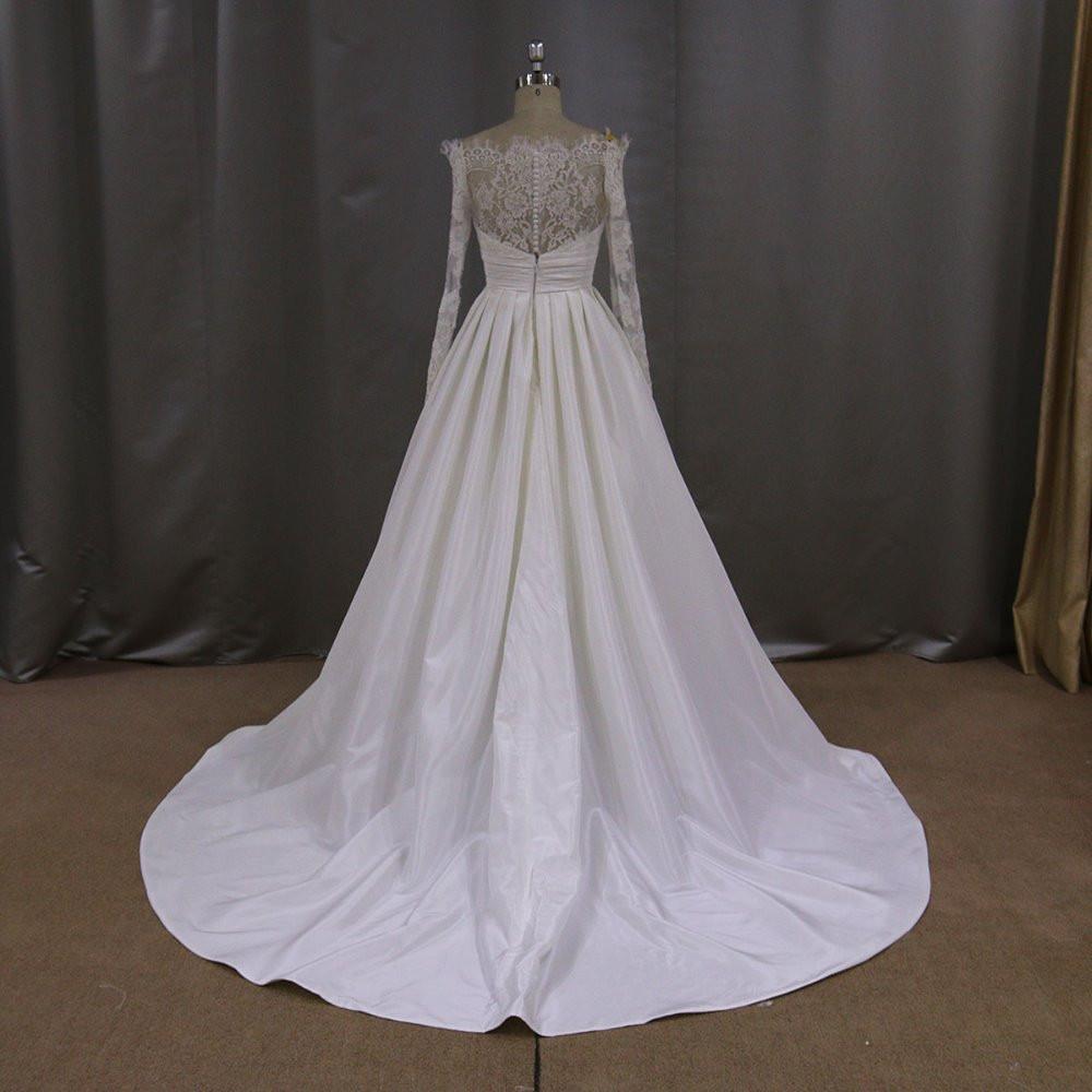 Lace Long Sleeves Taffeta Princess Wedding Dresses Off The Shoulder