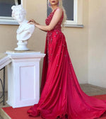 Load image into Gallery viewer, Charming Crystal Beaded Lace V Neck Mermaid Evening Dress Removable Skirt
