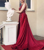 Load image into Gallery viewer, Charming Crystal Beaded Lace V Neck Mermaid Evening Dress Removable Skirt
