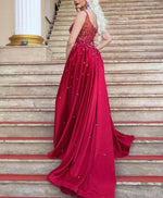 Load image into Gallery viewer, Charming Crystal Beaded Lace V Neck Mermaid Evening Dress Removable Skirt
