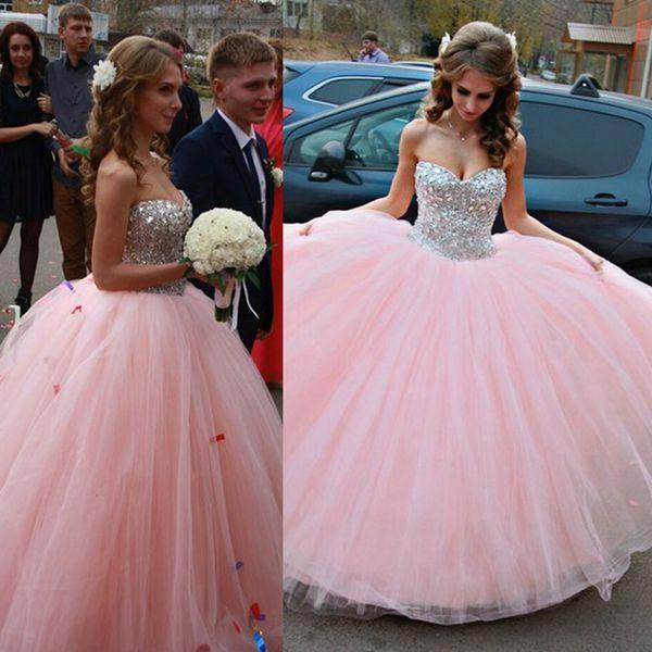 Light Pink Sweetheart Quinceanera Dresses With Crystals And Beads