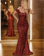 Cargar imagen en el visor de la galería, Luxurious Sequins Off Shoulder Mermaid Prom Dresses
