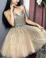 Load image into Gallery viewer, Short Tulle Sequins Sweetheart Prom Homecoming Dress Beaded Sashes
