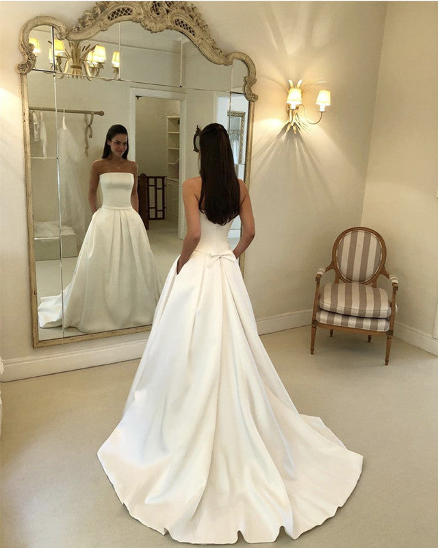 Princess Style Strapless Bodice Corset Satin Wedding Dresses