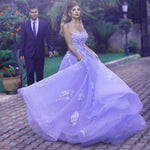 Load image into Gallery viewer, A Line Floor Length Tulle Prom Dresses Lace Appliques
