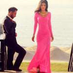 Cargar imagen en el visor de la galería, Coral Chiffon Long Sleeves Mermaid Evening Gowns
