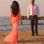 Cargar imagen en el visor de la galería, Coral Chiffon Long Sleeves Mermaid Evening Gowns

