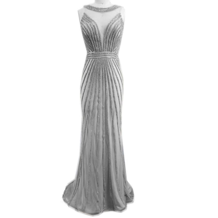 Luxury Striped Beaded Long Tulle Mermaid Evening Dresses