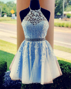 Light Blue Homecoming Dresses Halter Neck