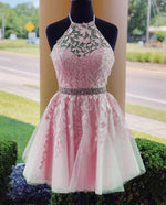 Load image into Gallery viewer, Blush Pink Homecoming Dresses Halter Neck
