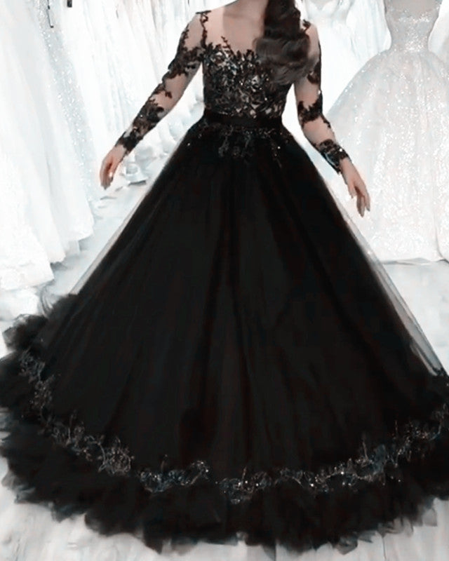 Black Quinceanera Dresses Long Sleeves