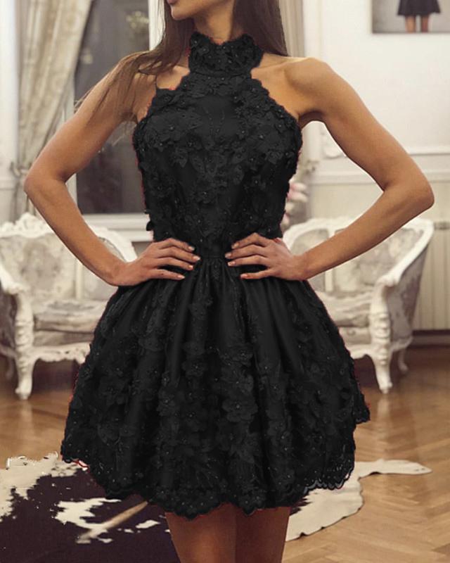 Black Lace Homecoming Dresses Halter