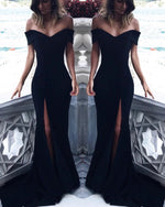 Load image into Gallery viewer, Sexy Leg Split V-neck Off Shoulder Long Mermaid Prom Dresses
