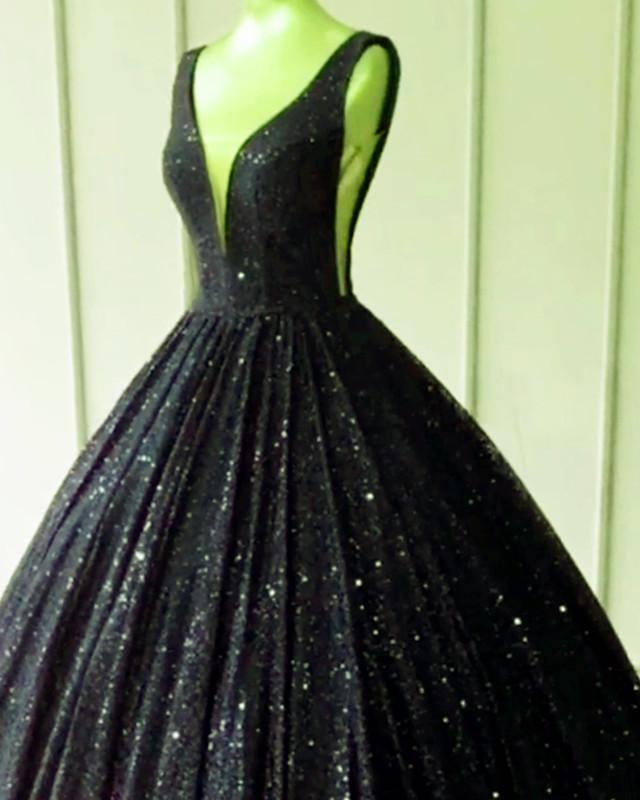 Black Prom Dresses Sequin Ball Gown