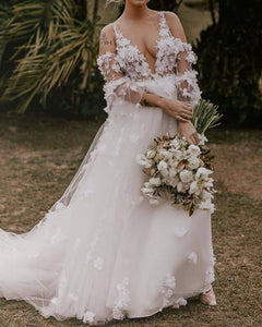 Boho Weddinng Dress With Sleeve