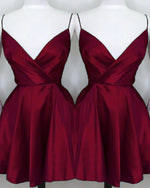 Load image into Gallery viewer, Burgundy Homecoming Dresses Satin
